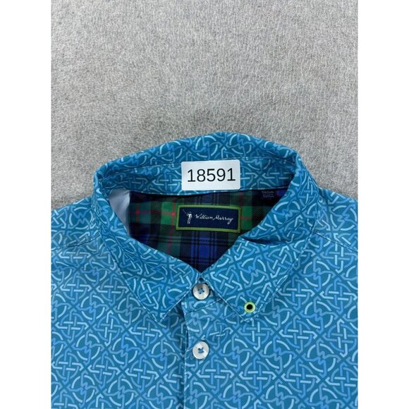 William Murray Geometric Design Short Sleeve Golf Polo Shirt (Men's Medium) Blue - Picture 4 of 11
